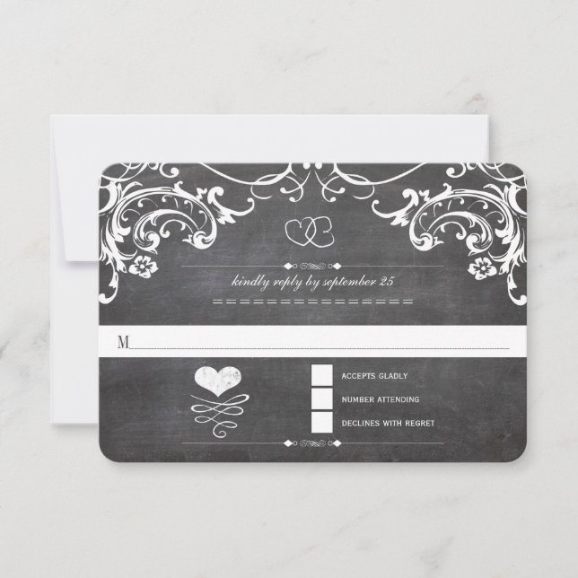 Chalkboard Niedlich Heftinitials Typografie UAWG RSVP Karte (Vorderseite)