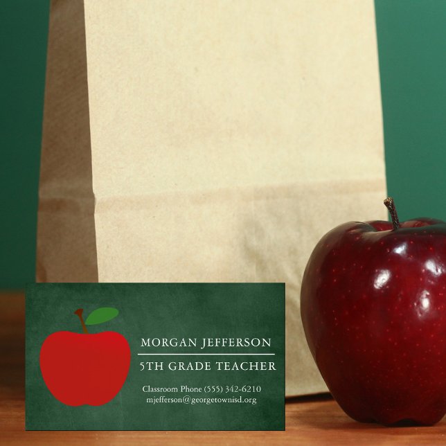 Chalkboard Niedlich Red Apple School Teacher Magnetische Visitenkarte (Von Creator hochgeladen)
