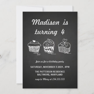 Chalkboard Niedliche Cupcakes Herzstück Geburtstag Einladung