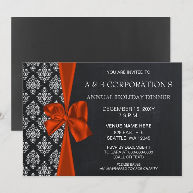 Chalkboard Orange Corporate Holiday Party Einladung (Vorne/Hinten)