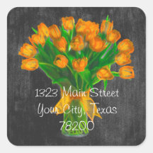 Chalkboard Orange Tulips Adressenaufkleber