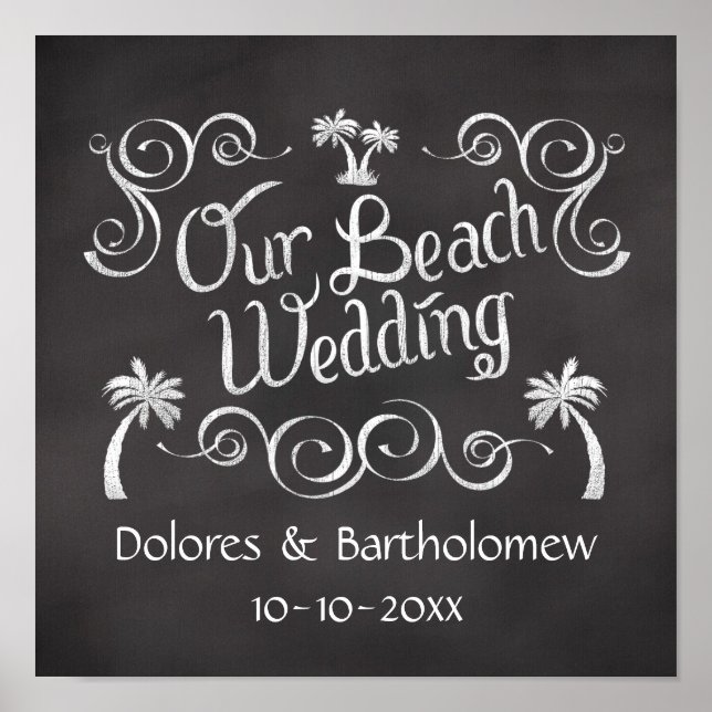 Chalkboard Our Beach Wedding Sign Poster (Vorne)
