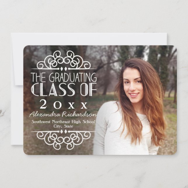 Chalkboard Overlay High School Foto Abschluss Einladung (Vorderseite)