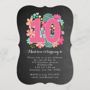 Chalkboard Painted Floral 10. Geburtstagsparty Einladung