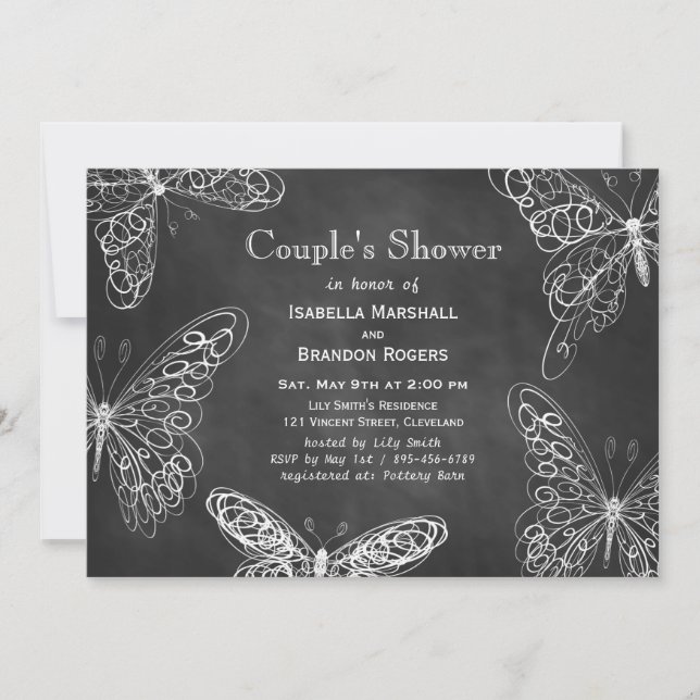 Chalkboard Papillons Couple's Shower Invitation (Devant)