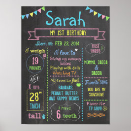 Chalkboard-Party personalisiert 1. Geburtstagspost Poster