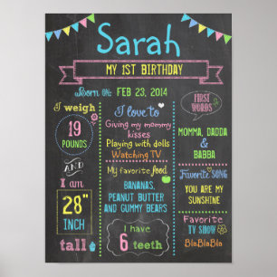 Chalkboard-Party personalisiert 1. Geburtstagspost Poster