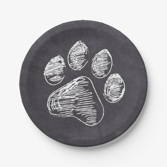 Chalkboard Paw Print - Puppy Pawty - Hund Geburtst Pappteller (Vorderseite)
