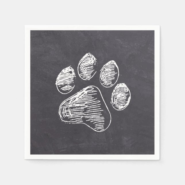 Chalkboard Paw Print - Puppy Pawty - Hund Geburtst Serviette (Vorderseite)