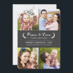 Chalkboard Peace and Liebe Holiday Foto Card Feiertagskarte<br><div class="desc">Chalkboard Peace and Liebe Holiday Foto Card von Orabella Prints. Diese vier Foto-Urlaubskarte zeichnet sich durch ein elegantes Laurel-Design auf der Vorder- und Rückseite aus und lässt den Text individuell gestalten. Beachte: Die Bilder in diesem Design sind nur für Platzhalter gedacht. Bitte ersetzen Sie sie vor dem Kauf durch eigene...</div>
