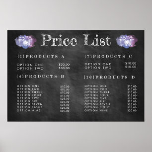 Chalkboard Photographe Prix Menu Imprimer Poster