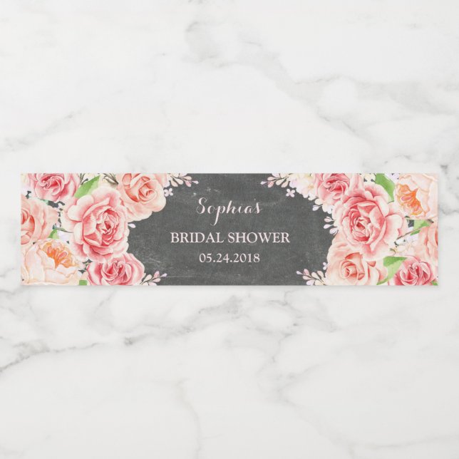 Chalkboard Pink Aquarell Blume Brautparty (Einzelnes Label)