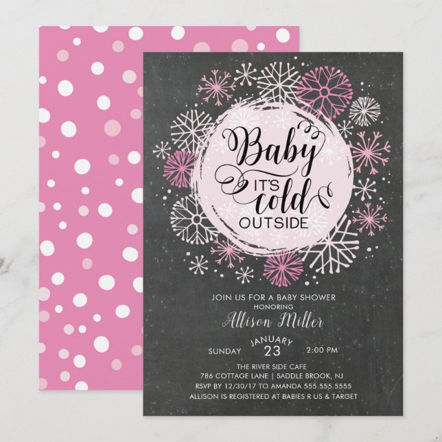 Chalkboard Pink Baby C'est froid dehors Invitation (Devant / Derrière)