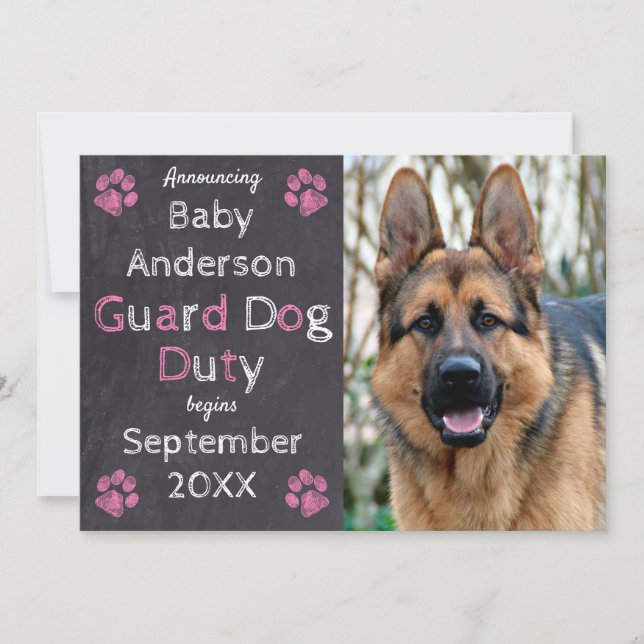 Chalkboard Pink Baby Chien Grossesse Faire-part (Devant)