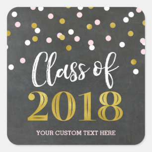 Chalkboard Pink Gold Confetti Abschluss 2018 Quadratischer Aufkleber