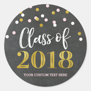 Chalkboard Pink Gold Confetti Abschluss 2018 Runder Aufkleber