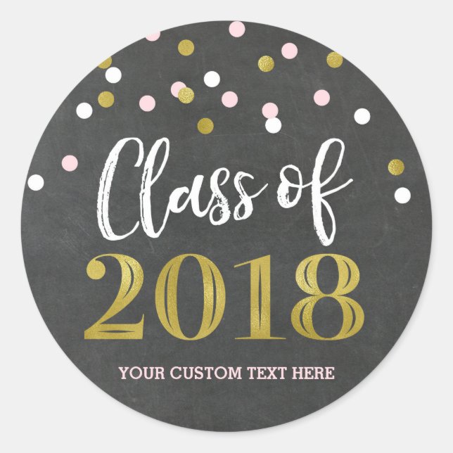 Chalkboard Pink Gold Confetti Abschluss 2018 Runder Aufkleber (Vorderseite)