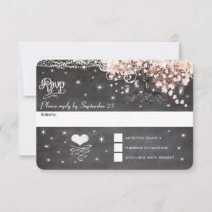 Chalkboard Pink Heart Leaf Tree UAWG RSVP Karte
