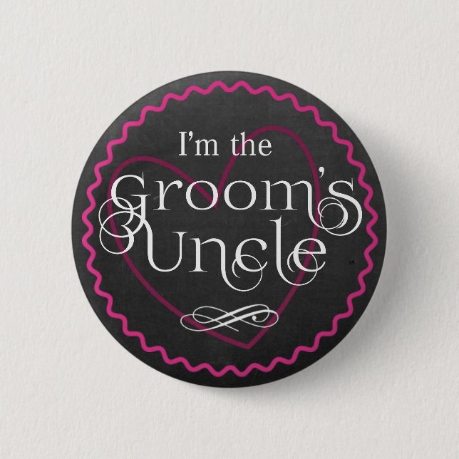 Chalkboard Pink Heart Wedding | Der Onkel des Groo Button (Vorderseite)