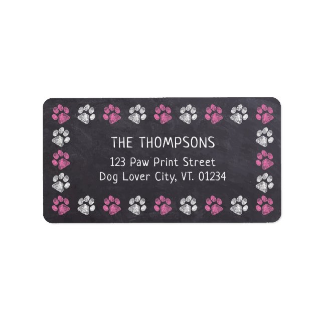 Chalkboard Pink Paw Print Rücksendeadressen-Aufkle Adressaufkleber (Vorne)