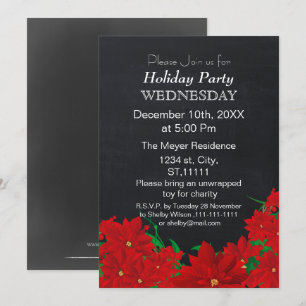 Chalkboard Poinsettias Holiday Party Einladung