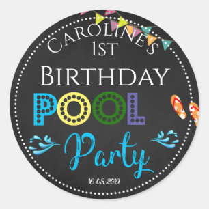 Chalkboard Pool Party 1er Anniversaire Sticker