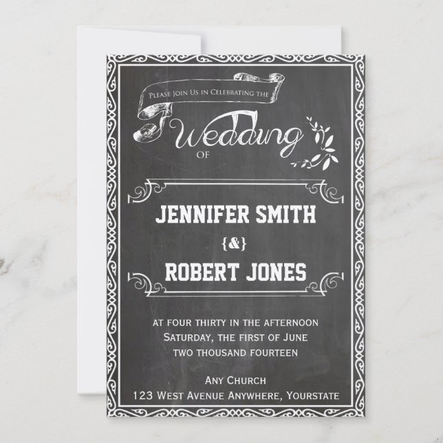 Chalkboard Posh Wedding Einladung (Vorderseite)