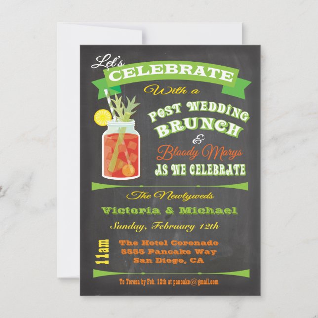 Chalkboard Post Wedding Brunch und Bloody Marys Einladung (Vorderseite)