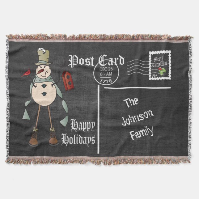 Chalkboard Postcard Blue Old Fashion Snowman Decke (Vorderseite)