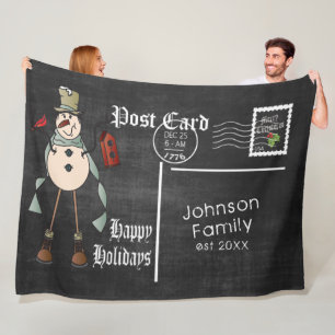 Chalkboard Postkarte mit rustikalem Blue Snowman Fleecedecke