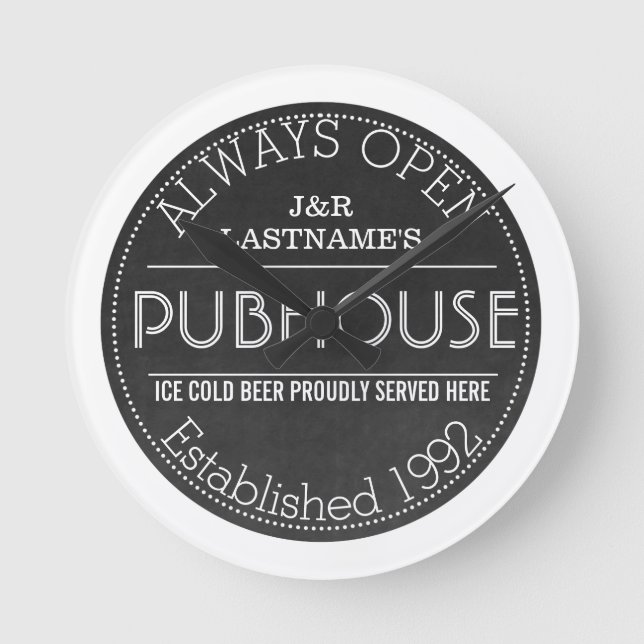 Chalkboard Pub Sign Untersetzer für individuelle I Runde Wanduhr (Vorderseite)