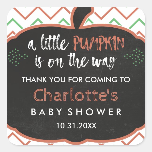 Chalkboard Pumpkin & Zickzack Baby Dusche Vielen D Quadratischer Aufkleber (Vorderseite)