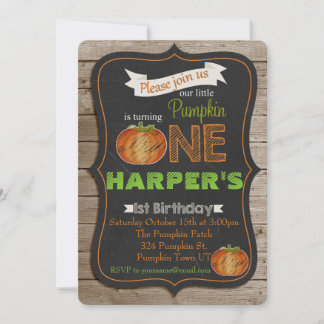 Chalkboard Pumpking 1. Geburtstag Party Einladung