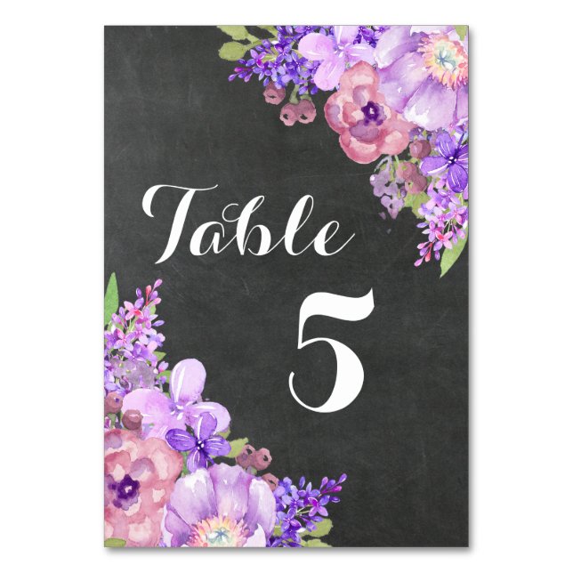 Chalkboard Purple Florple Mariage Numéro de table (Par défaut)