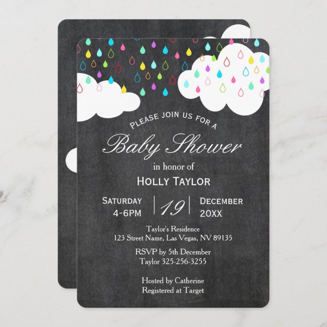 Chalkboard Rainbow Baby Shower Einladung (Vorne/Hinten)