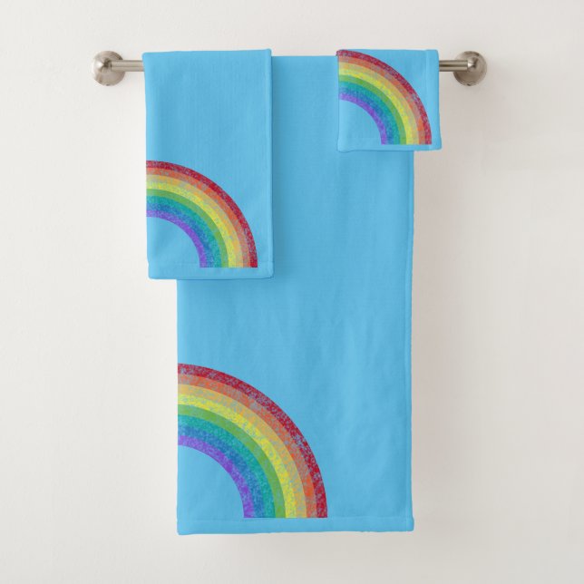 CHALKBOARD RAINBOW BLUE BADEZIMMER TOWEL SET (Insitu)