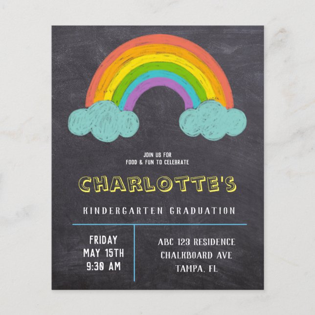 Chalkboard Rainbow Kids Budget Abschluss einladen (Vorderseite)
