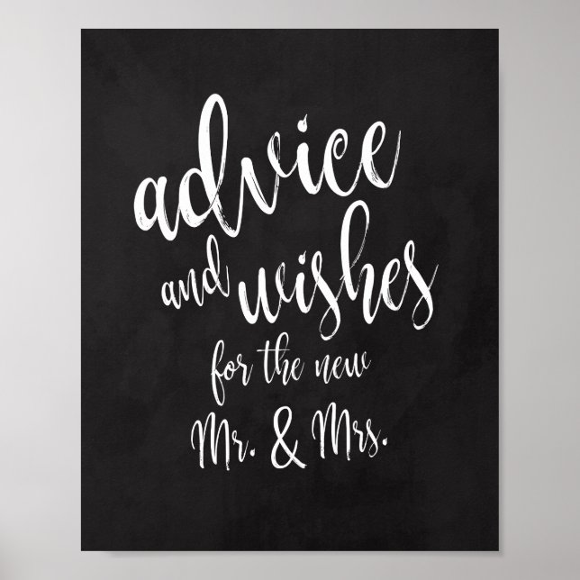 Chalkboard "Ratschläge und Wünsche" 8x10 Hochzeits Poster (Vorne)