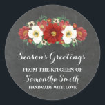 Chalkboard Red Floral Christmas Baking Sticker<br><div class="desc">Individuelle Name Urlaub aus der Küche der Etiketten in rustikalem Landkalkpappmuster mit rot-weiß Vintagen Blume. Ideal für die Kennzeichnung von Backwaren,  Konserven in Dosen und vielen anderen Geschenken aus der Küche,  die perfekte Leckerei für den Bäcker in Ihrem Leben.</div>