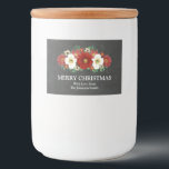 Chalkboard Red Floral Christmas Custom Label Lebensmitteletikett<br><div class="desc">Maßgeschneiderter Textaufenthalt Frohes Weihnachtslabel oder Gefallen-Label mit rustikalem Chalkboard-Muster und rot-weiß Vintagen Blume.</div>