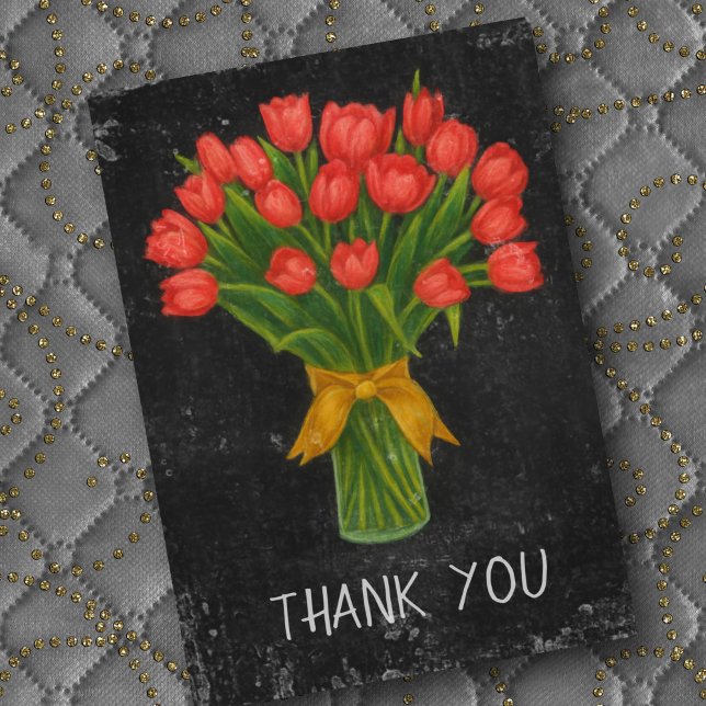 Chalkboard Red Tulips Dankeskarte (Von Creator hochgeladen)