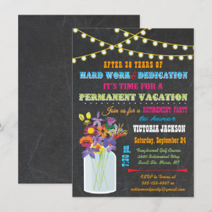 Chalkboard Retirement Party with mason jar flowers Einladung