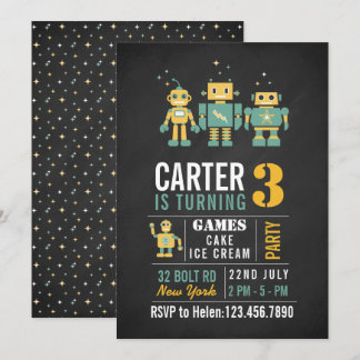 Chalkboard Robots Geburtstagsfeier Einladung