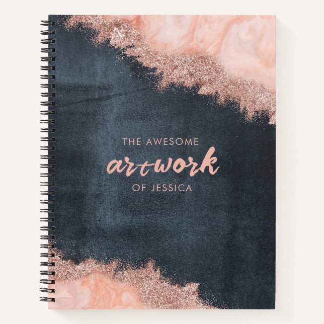 Chalkboard Rose Gold Marble Glitzer Artist Notizbuch (Vorderseite)
