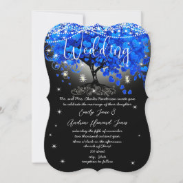 Chalkboard Royal Blue Heart Leaf Tree Einladung
