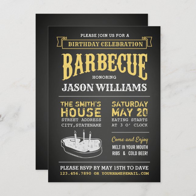 Chalkboard Rustic Birthday Party BBQ Invitations (Devant / Derrière)