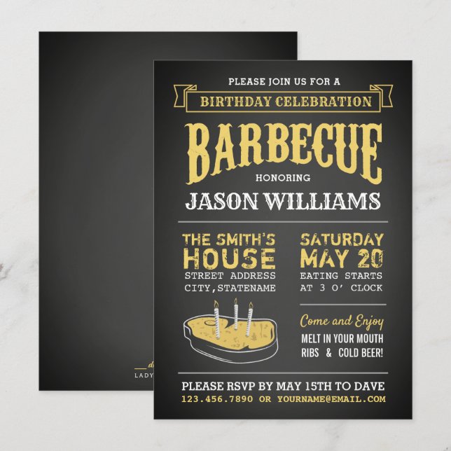 Chalkboard Rustikale GRILLEN Geburtstagsparty Einl Einladung (Vorne/Hinten)
