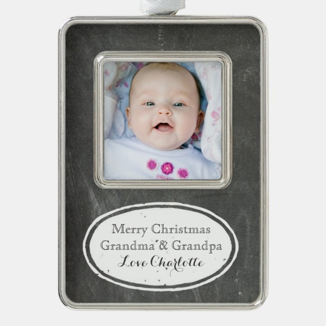 Chalkboard Rustikale Großeltern Weihnachtsschmuck Rahmen-Ornament Silber (Vorderseite)