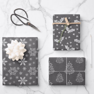 Chalkboard Rustikale Schwarz-Weiß Weihnachtswrappi Geschenkpapier Set