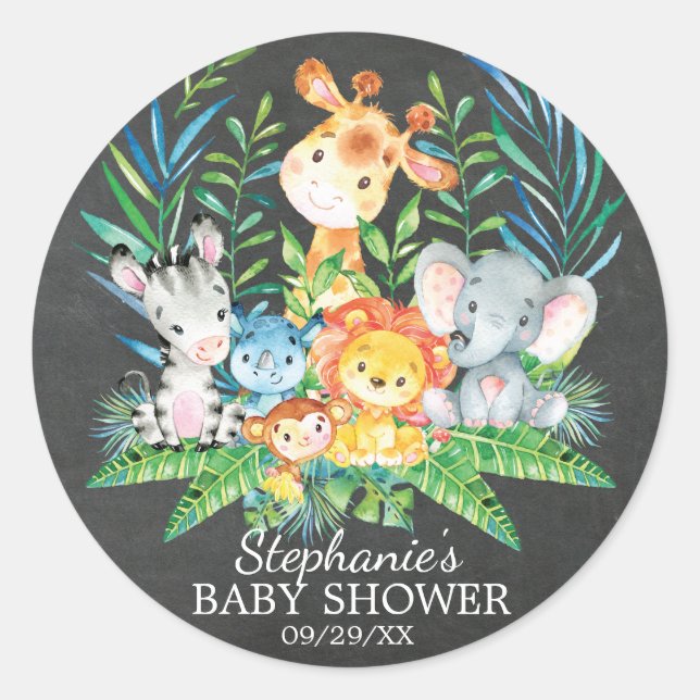 Chalkboard Safari Animal Baby Shocker Runder Aufkleber (Vorderseite)
